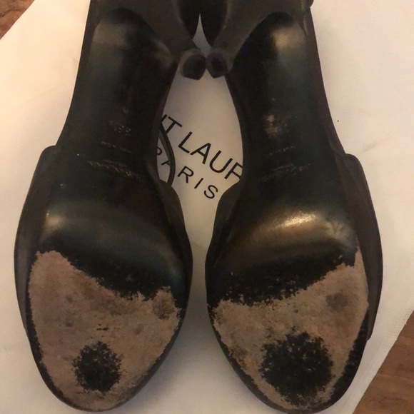 YSL stiletto Bronze open toe cross strap platform heel. Sexy metallic black gold - Picture 7 of 9